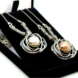 Israeli 925 Silver & Fresh Water Pearl Pendant Necklaces